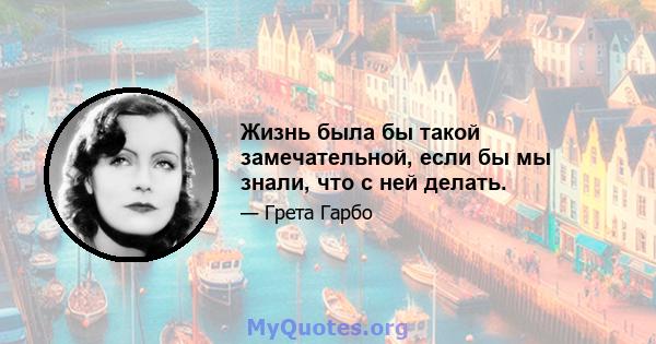 Жизнь была бы такой замечательной, если бы мы знали, что с ней делать.