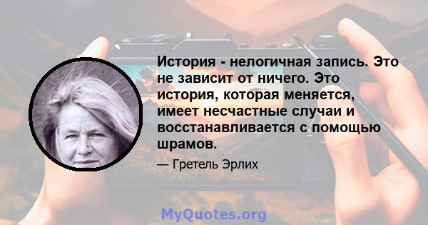 История - нелогичная запись. Это не зависит от ничего. Это история, которая меняется, имеет несчастные случаи и восстанавливается с помощью шрамов.