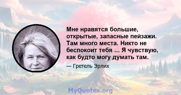 Мне нравятся большие, открытые, запасные пейзажи. Там много места. Никто не беспокоит тебя ... Я чувствую, как будто могу думать там.