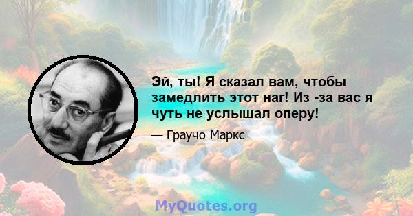 Эй, ты! Я сказал вам, чтобы замедлить этот наг! Из -за вас я чуть не услышал оперу!