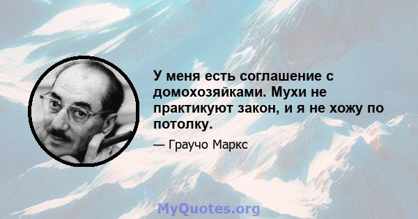 У меня есть соглашение с домохозяйками. Мухи не практикуют закон, и я не хожу по потолку.