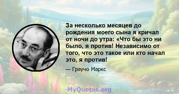 За несколько месяцев до рождения моего сына я кричал от ночи до утра: «Что бы это ни было, я против! Независимо от того, что это такое или кто начал это, я против!