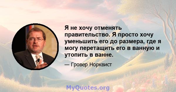 Я не хочу отменять правительство. Я просто хочу уменьшить его до размера, где я могу перетащить его в ванную и утопить в ванне.