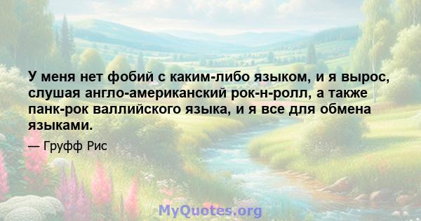 У меня нет фобий с каким-либо языком, и я вырос, слушая англо-американский рок-н-ролл, а также панк-рок валлийского языка, и я все для обмена языками.