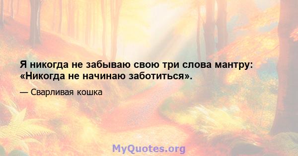 Я никогда не забываю свою три слова мантру: «Никогда не начинаю заботиться».