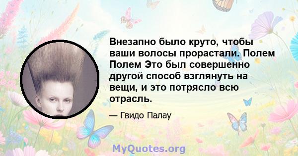 Внезапно было круто, чтобы ваши волосы прорастали. Полем Полем Это был совершенно другой способ взглянуть на вещи, и это потрясло всю отрасль.