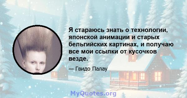 Я стараюсь знать о технологии, японской анимации и старых бельгийских картинах, и получаю все мои ссылки от кусочков везде.