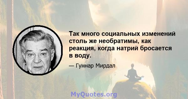 Так много социальных изменений столь же необратимы, как реакция, когда натрий бросается в воду.