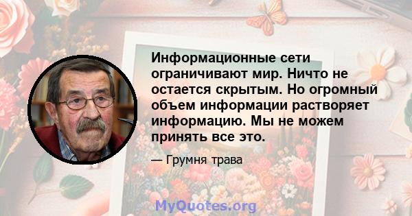 Информационные сети ограничивают мир. Ничто не остается скрытым. Но огромный объем информации растворяет информацию. Мы не можем принять все это.