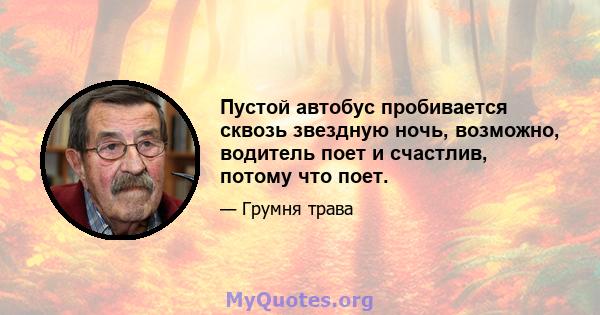 Пустой автобус пробивается сквозь звездную ночь, возможно, водитель поет и счастлив, потому что поет.