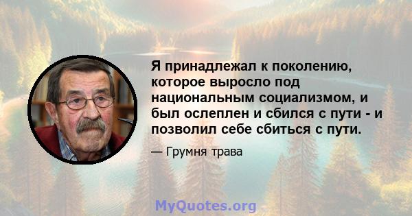 Я принадлежал к поколению, которое выросло под национальным социализмом, и был ослеплен и сбился с пути - и позволил себе сбиться с пути.