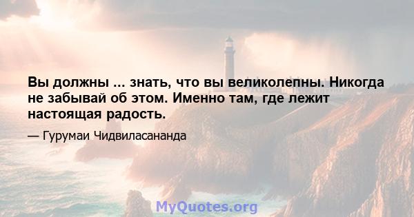 Вы должны ... знать, что вы великолепны. Никогда не забывай об этом. Именно там, где лежит настоящая радость.