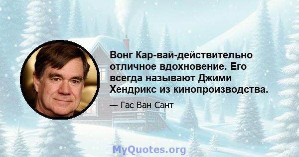 Вонг Кар-вай-действительно отличное вдохновение. Его всегда называют Джими Хендрикс из кинопроизводства.