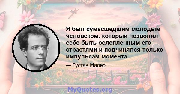 Я был сумасшедшим молодым человеком, который позволил себе быть ослепленным его страстями и подчинялся только импульсам момента.