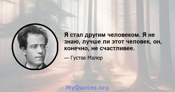 Я стал другим человеком. Я не знаю, лучше ли этот человек, он, конечно, не счастливее.