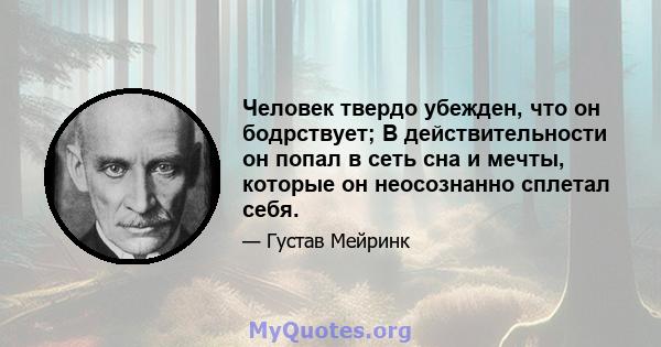 Человек твердо убежден, что он бодрствует; В действительности он попал в сеть сна и мечты, которые он неосознанно сплетал себя.