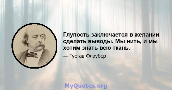 Глупость заключается в желании сделать выводы. Мы нить, и мы хотим знать всю ткань.