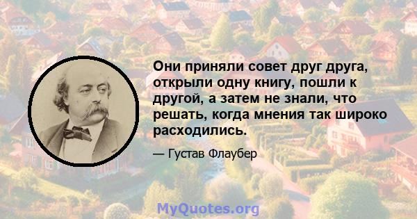 Они приняли совет друг друга, открыли одну книгу, пошли к другой, а затем не знали, что решать, когда мнения так широко расходились.