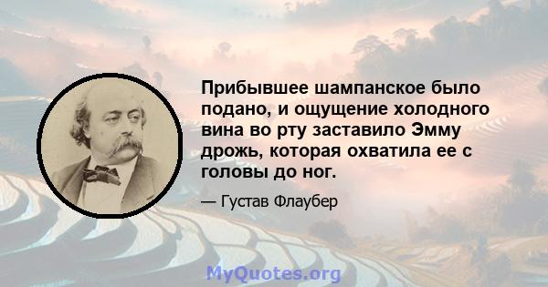 Прибывшее шампанское было подано, и ощущение холодного вина во рту заставило Эмму дрожь, которая охватила ее с головы до ног.