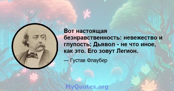 Вот настоящая безнравственность: невежество и глупость; Дьявол - не что иное, как это. Его зовут Легион.