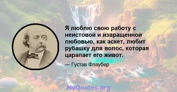 Я люблю свою работу с неистовой и извращенной любовью, как аскет, любит рубашку для волос, которая царапает его живот.