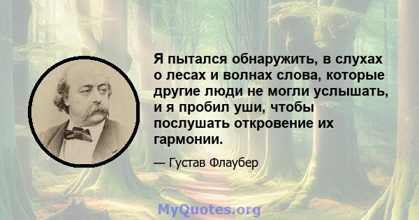 Я пытался обнаружить, в слухах о лесах и волнах слова, которые другие люди не могли услышать, и я пробил уши, чтобы послушать откровение их гармонии.