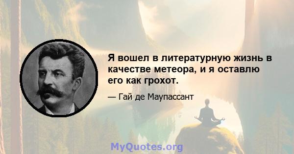 Я вошел в литературную жизнь в качестве метеора, и я оставлю его как грохот.