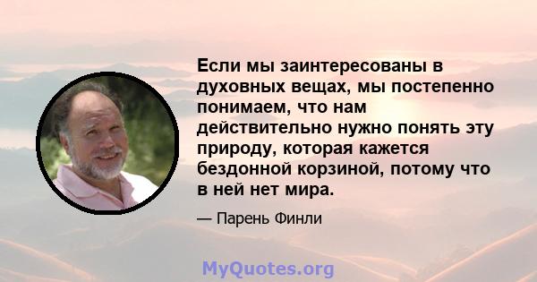 Если мы заинтересованы в духовных вещах, мы постепенно понимаем, что нам действительно нужно понять эту природу, которая кажется бездонной корзиной, потому что в ней нет мира.