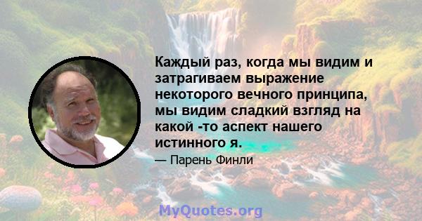 Каждый раз, когда мы видим и затрагиваем выражение некоторого вечного принципа, мы видим сладкий взгляд на какой -то аспект нашего истинного я.