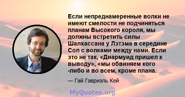 Если непреднамеренные волки не имеют смелости не подчиняться планам Высокого короля, мы должны встретить силы Шалхассана у Лэтэма в середине Сол с волками между нами. Если это не так, «Диармуид пришел к выводу», «мы