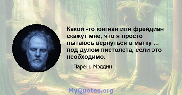 Какой -то юнгиан или фрейдиан скажут мне, что я просто пытаюсь вернуться в матку ... под дулом пистолета, если это необходимо.