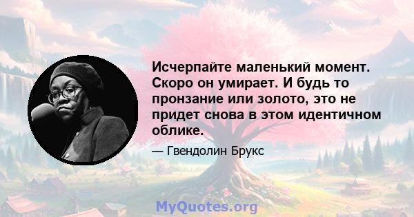 Исчерпайте маленький момент. Скоро он умирает. И будь то пронзание или золото, это не придет снова в этом идентичном облике.