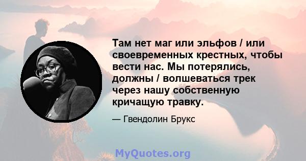 Там нет маг или эльфов / или своевременных крестных, чтобы вести нас. Мы потерялись, должны / волшеваться трек через нашу собственную кричащую травку.