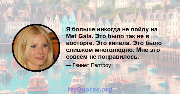 Я больше никогда не пойду на Met Gala. Это было так не в восторге. Это кипела. Это было слишком многолюдно. Мне это совсем не понравилось.