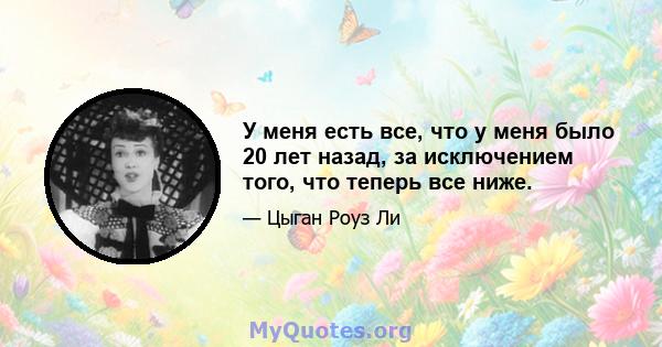 У меня есть все, что у меня было 20 лет назад, за исключением того, что теперь все ниже.