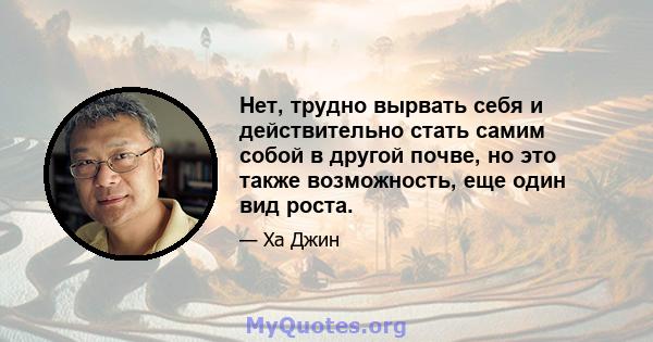 Нет, трудно вырвать себя и действительно стать самим собой в другой почве, но это также возможность, еще один вид роста.