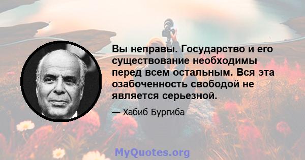 Вы неправы. Государство и его существование необходимы перед всем остальным. Вся эта озабоченность свободой не является серьезной.