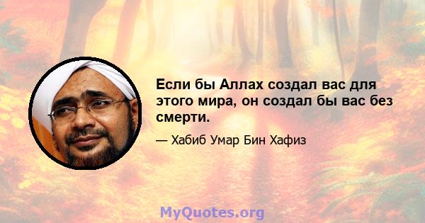 Если бы Аллах создал вас для этого мира, он создал бы вас без смерти.