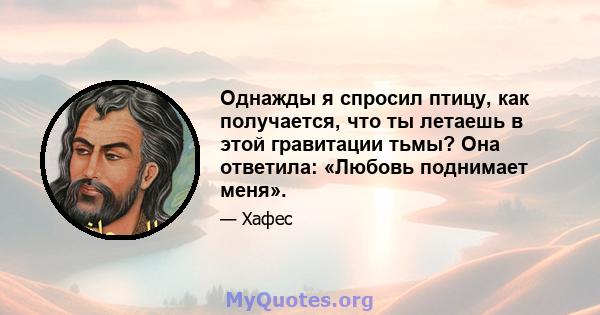 Однажды я спросил птицу, как получается, что ты летаешь в этой гравитации тьмы? Она ответила: «Любовь поднимает меня».