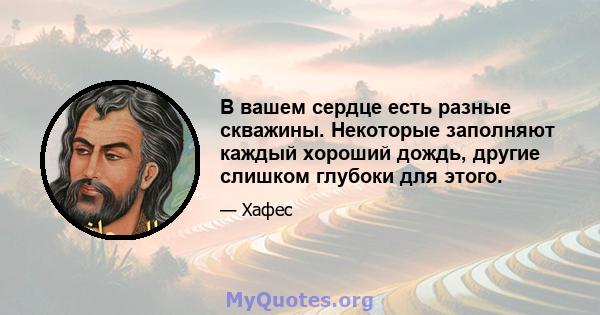 В вашем сердце есть разные скважины. Некоторые заполняют каждый хороший дождь, другие слишком глубоки для этого.