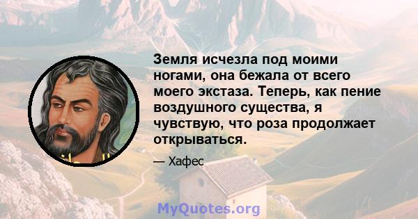 Земля исчезла под моими ногами, она бежала от всего моего экстаза. Теперь, как пение воздушного существа, я чувствую, что роза продолжает открываться.