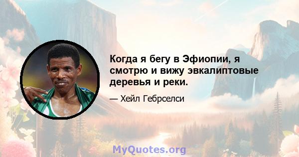 Когда я бегу в Эфиопии, я смотрю и вижу эвкалиптовые деревья и реки.