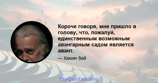 Короче говоря, мне пришло в голову, что, пожалуй, единственным возможным авангарным садом является авант.