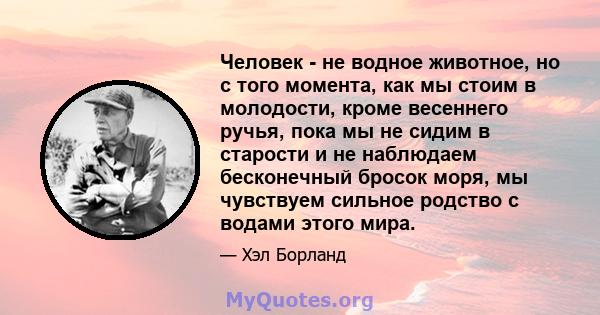 Человек - не водное животное, но с того момента, как мы стоим в молодости, кроме весеннего ручья, пока мы не сидим в старости и не наблюдаем бесконечный бросок моря, мы чувствуем сильное родство с водами этого мира.