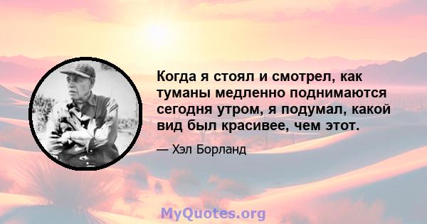 Когда я стоял и смотрел, как туманы медленно поднимаются сегодня утром, я подумал, какой вид был красивее, чем этот.