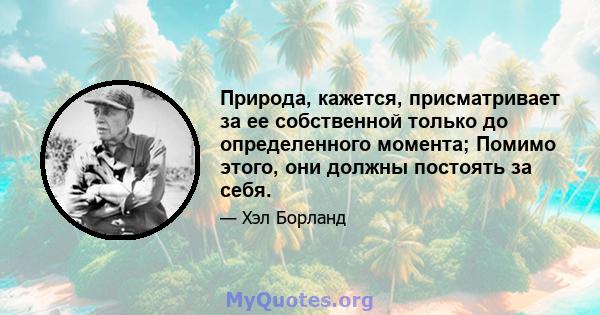 Природа, кажется, присматривает за ее собственной только до определенного момента; Помимо этого, они должны постоять за себя.