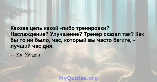 Какова цель какой -либо тренировки? Наслаждение? Улучшение? Тренер сказал так? Как бы то ни было, час, который вы часто бегите, - лучший час дня.