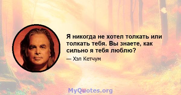 Я никогда не хотел толкать или толкать тебя. Вы знаете, как сильно я тебя люблю?