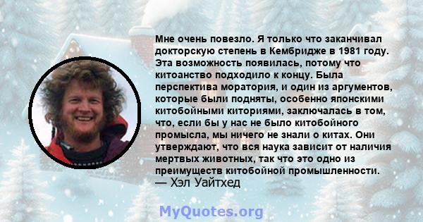 Мне очень повезло. Я только что заканчивал докторскую степень в Кембридже в 1981 году. Эта возможность появилась, потому что китоанство подходило к концу. Была перспектива моратория, и один из аргументов, которые были