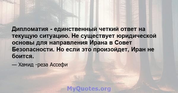 Дипломатия - единственный четкий ответ на текущую ситуацию. Не существует юридической основы для направления Ирана в Совет Безопасности. Но если это произойдет, Иран не боится.